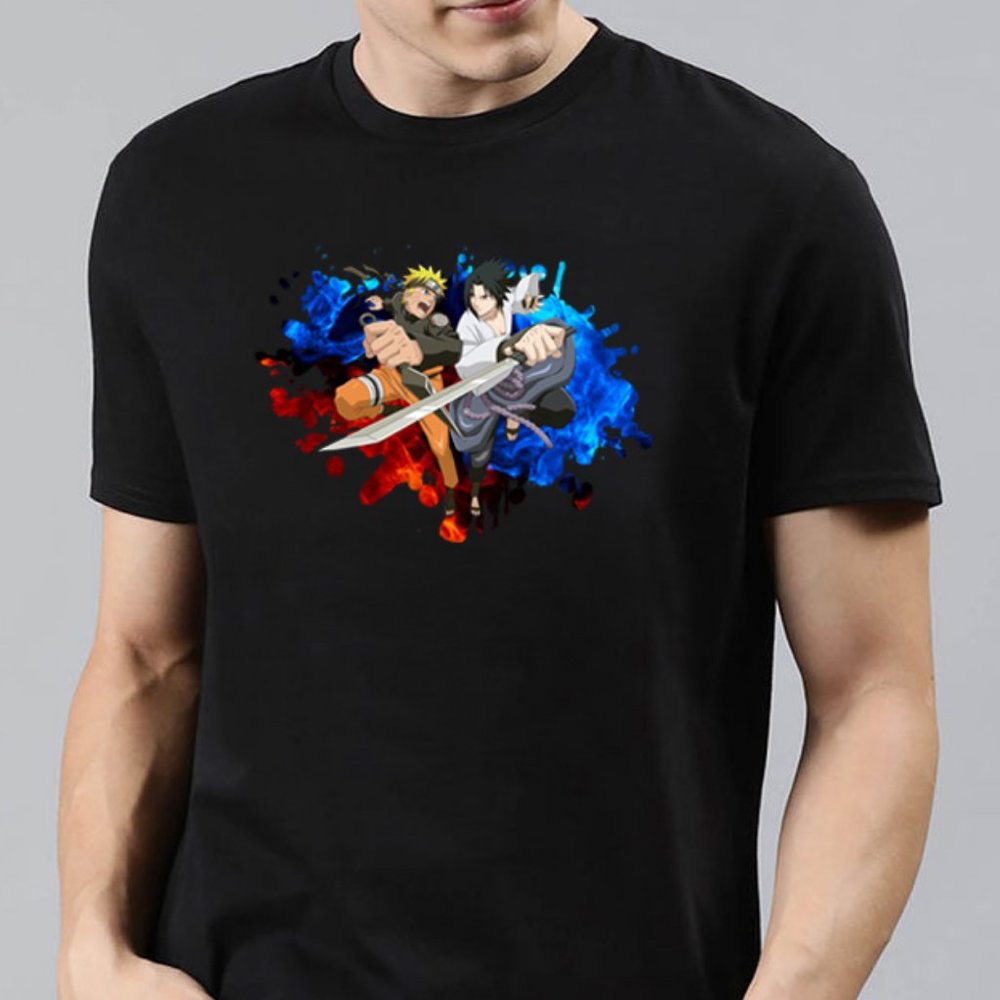 Uzumaki Naruto Uchiha Sasuke Black T-Shirt